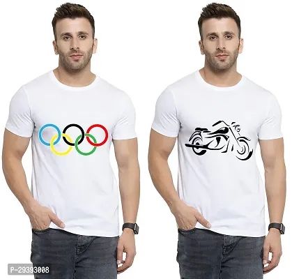 Stylish White Polycotton Printed Round Neck Tees For Men Pack Of 2