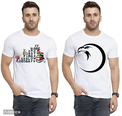 Stylish White Polycotton Printed Round Neck Tees For Men Pack Of 2