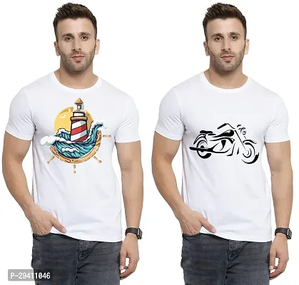 Comfortable White Polycotton Tees For Men Pack Of 2