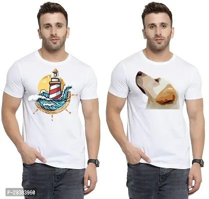 Reliable White Polycotton Printed T-Shirt For Men Pack Of 2