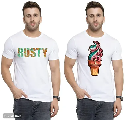 Comfortable White Polycotton Tees For Men Pack Of 2