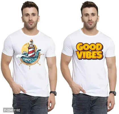 Comfortable White Polycotton Tees For Men Pack Of 2