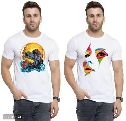 Reliable White Polycotton Printed T-Shirt For Men Pack Of 2-thumb0