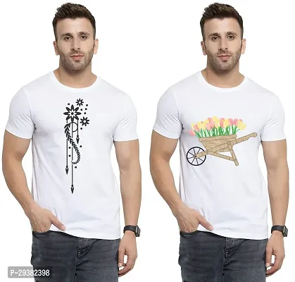 Reliable White Polycotton Printed T-Shirt For Men Pack Of 2