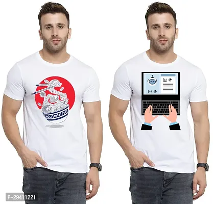 Comfortable White Polycotton Tees For Men Pack Of 2