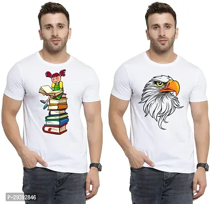 Stylish White Polycotton Printed Round Neck Tees For Men Pack Of 2-thumb0