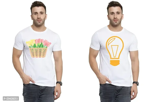 Stylish White Polycotton T-Shirt For Men Pack Of 2-thumb0