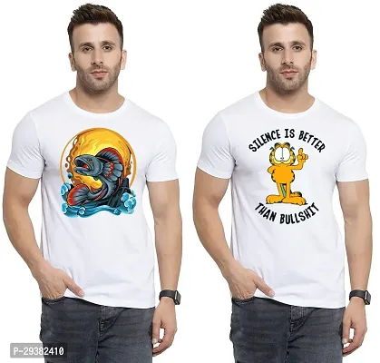 Reliable White Polycotton Printed T-Shirt For Men Pack Of 2