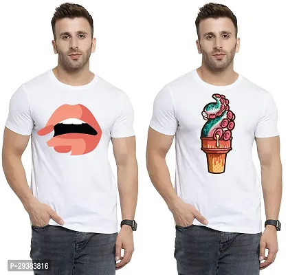 Reliable White Polycotton Printed T-Shirt For Men Pack Of 2