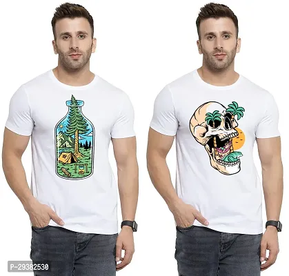 Reliable White Polycotton Printed T-Shirt For Men Pack Of 2