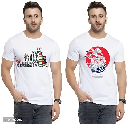 Stylish White Polycotton Printed Round Neck Tees For Men Pack Of 2-thumb0