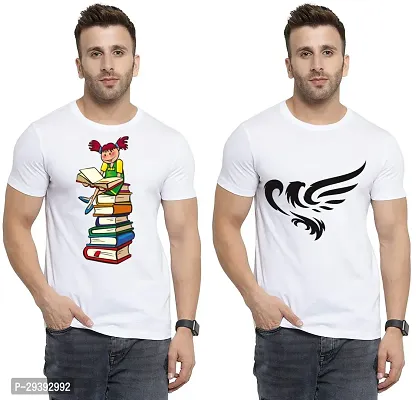 Stylish White Polycotton Printed Round Neck Tees For Men Pack Of 2-thumb0