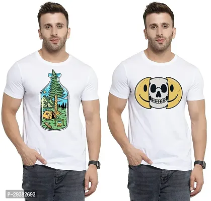 Reliable White Polycotton Printed T-Shirt For Men Pack Of 2