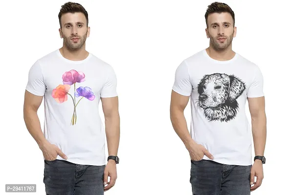 Comfortable White Polycotton Tees For Men Pack Of 2