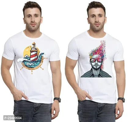 Comfortable White Polycotton Tees For Men Pack Of 2