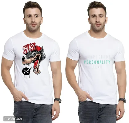 Reliable White Polycotton Printed T-Shirt For Men Pack Of 2-thumb0