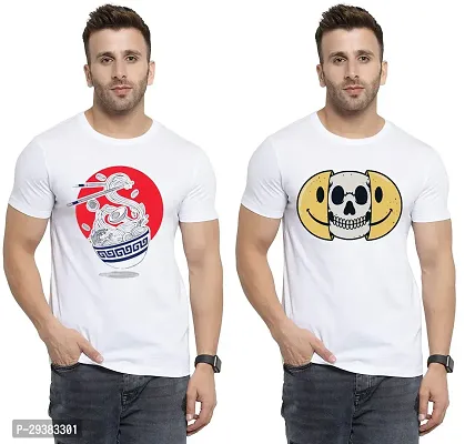 Reliable White Polycotton Printed T-Shirt For Men Pack Of 2