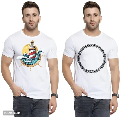 Comfortable White Polycotton Tees For Men Pack Of 2-thumb0