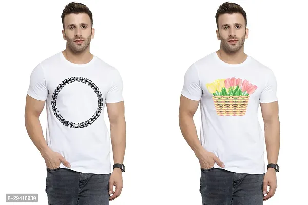 Comfortable White Polycotton Tees For Men Pack Of 2