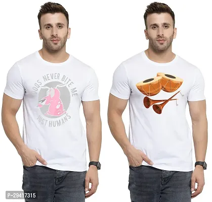 Comfortable White Polycotton Tees For Men Pack Of 2