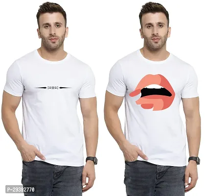 Stylish White Polycotton Printed Round Neck Tees For Men Pack Of 2