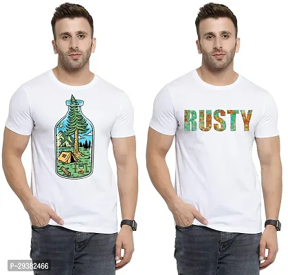 Reliable White Polycotton Printed T-Shirt For Men Pack Of 2