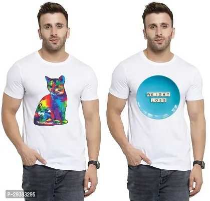 Reliable White Polycotton Printed T-Shirt For Men Pack Of 2