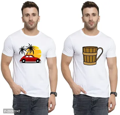 Reliable White Polycotton Printed T-Shirt For Men Pack Of 2