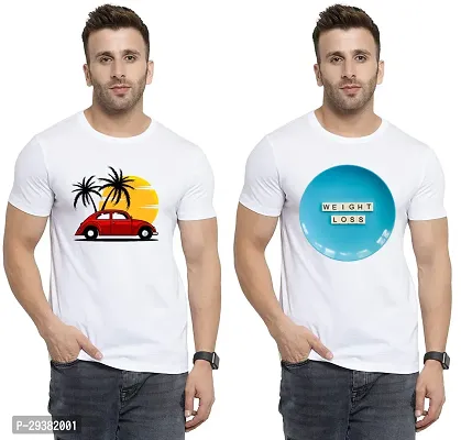 Reliable White Polycotton Printed T-Shirt For Men Pack Of 2