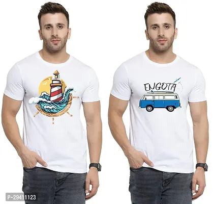 Comfortable White Polycotton Tees For Men Pack Of 2