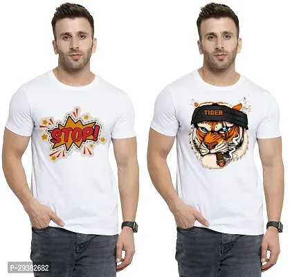 Reliable White Polycotton Printed T-Shirt For Men Pack Of 2