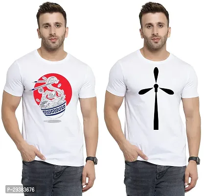 Reliable White Polycotton Printed T-Shirt For Men Pack Of 2