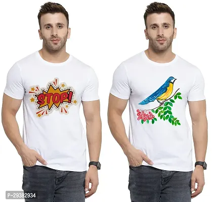 Reliable White Polycotton Printed T-Shirt For Men Pack Of 2