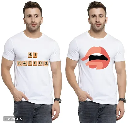 Stylish White Polycotton Printed Round Neck Tees For Men Pack Of 2-thumb0