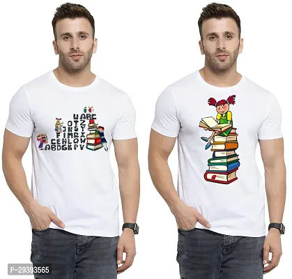 Stylish White Polycotton Printed Round Neck Tees For Men Pack Of 2-thumb0