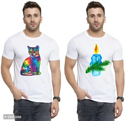 Reliable White Polycotton Printed T-Shirt For Men Pack Of 2