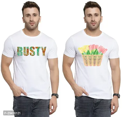 Comfortable White Polycotton Tees For Men Pack Of 2