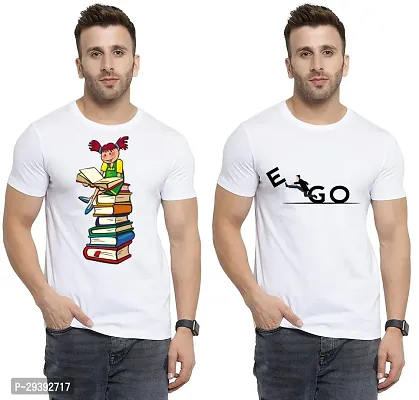 Stylish White Polycotton Printed Round Neck Tees For Men Pack Of 2