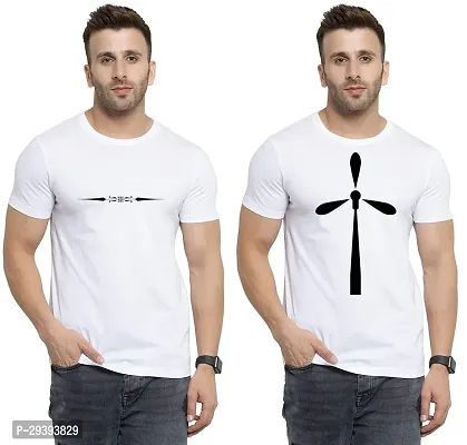 Stylish White Polycotton Printed Round Neck Tees For Men Pack Of 2-thumb0