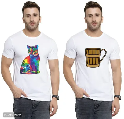 Reliable White Polycotton Printed T-Shirt For Men Pack Of 2