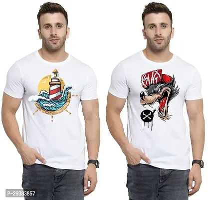 Reliable White Polycotton Printed T-Shirt For Men Pack Of 2-thumb0