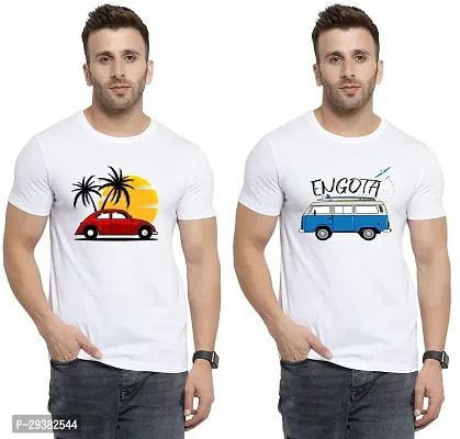 Reliable White Polycotton Printed T-Shirt For Men Pack Of 2