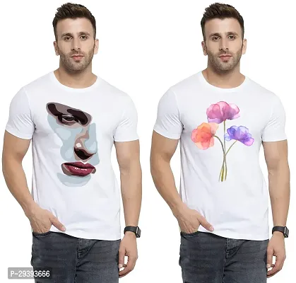 Stylish White Polycotton Printed Round Neck Tees For Men Pack Of 2-thumb0