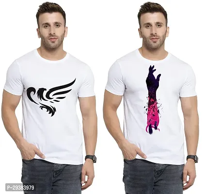 Reliable White Polycotton Printed T-Shirt For Men Pack Of 2