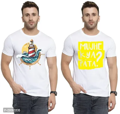 Reliable White Polycotton Printed T-Shirt For Men Pack Of 2