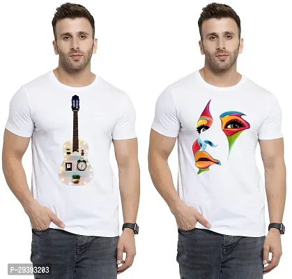 Stylish White Polycotton Printed Round Neck Tees For Men Pack Of 2-thumb0