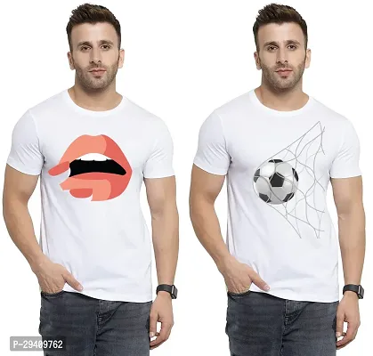 Comfortable White Polycotton Tees For Men Pack Of 2