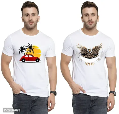 Reliable White Polycotton Printed T-Shirt For Men Pack Of 2