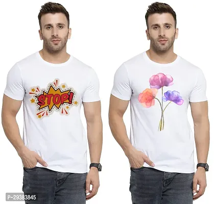 Reliable White Polycotton Printed T-Shirt For Men Pack Of 2