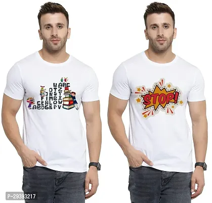 Stylish White Polycotton Printed Round Neck Tees For Men Pack Of 2-thumb0